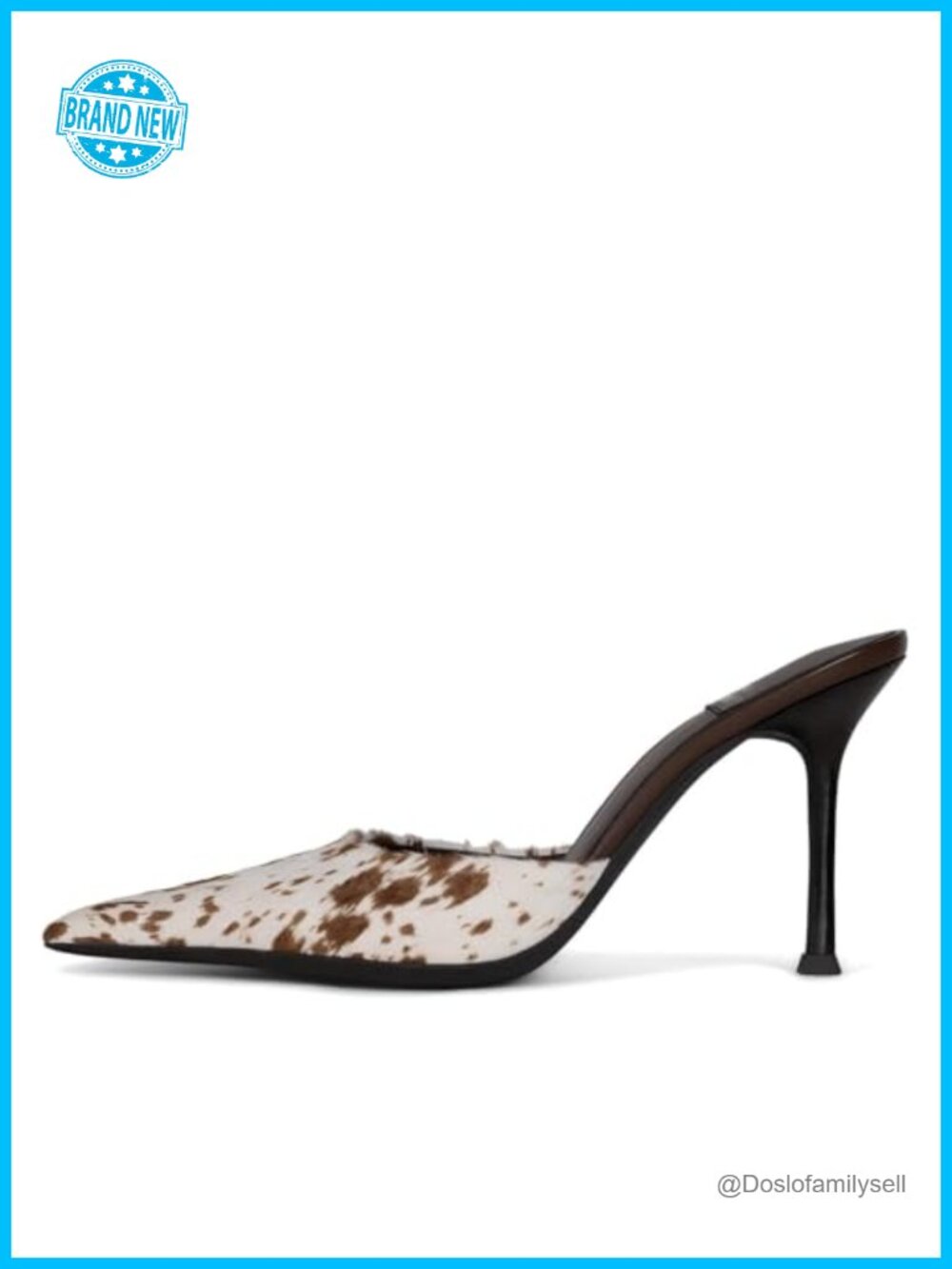Faux Fur Cow Print Stiletto Heeled Sandals Pointed Toe Slip On